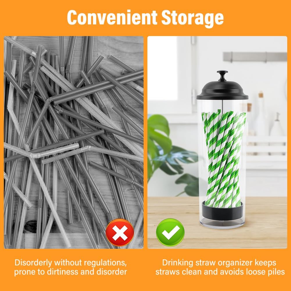 Straw Holder Dispenser with Lid, Clear Straw Container for Counter