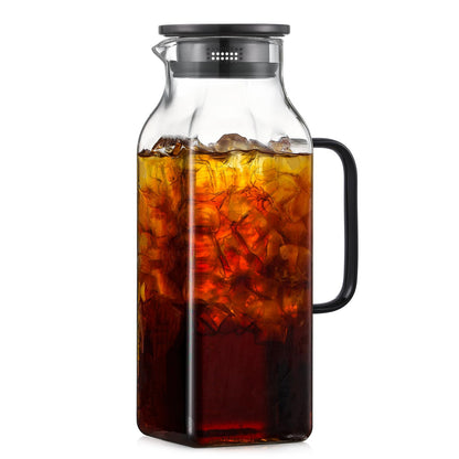 2 Quart (2 Liter 68 oz) Square Glass Pitcher with Lid and Spout, Water Pitchers with Handle for Fridge, Borosilicate Glass Carafe for Hot/Cold Drink, Large Jug for Iced Tea, Coffee,Juice,Milk,Beverage