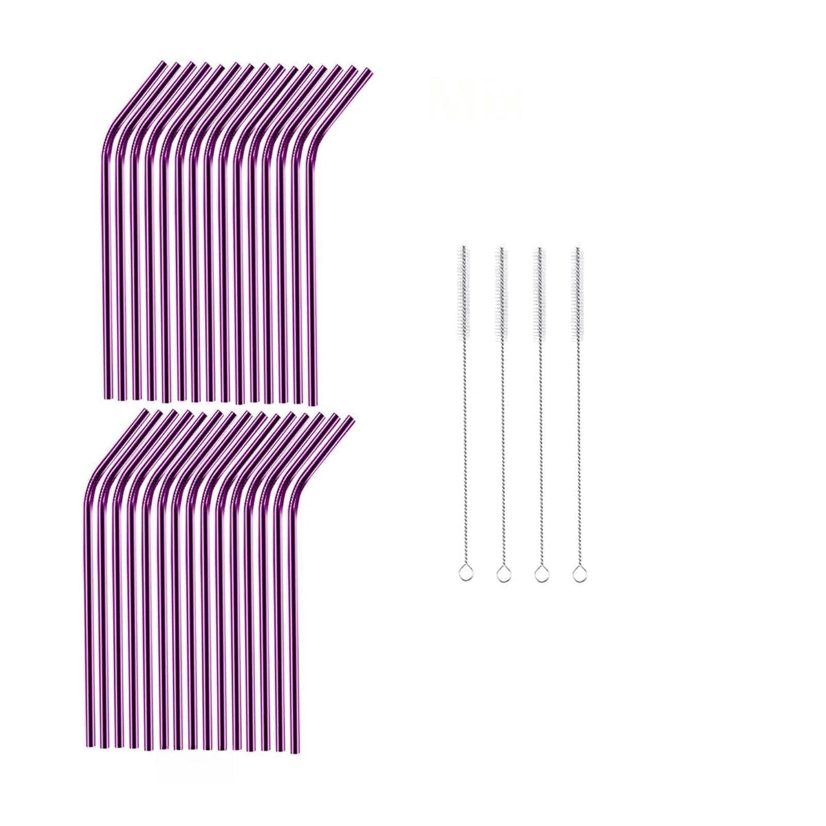 Reusable Metal Straws 304 Stainless Steel 30 Pack with Cleaning Brush(1Pcs Silver Bent)