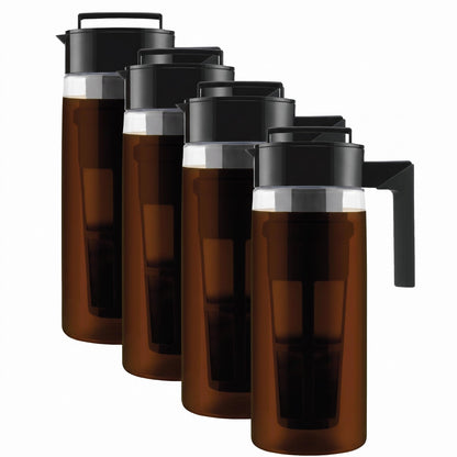 Takeya Deluxe Cold Brew Coffee Maker - BPA-Free Tritan Pitcher with Airtight Leakproof Lid, Silicone Grip Handle, Fine-Mesh Filter - Shatter-Proof, Dishwasher Safe, Made in USA - 2 Quart/Black