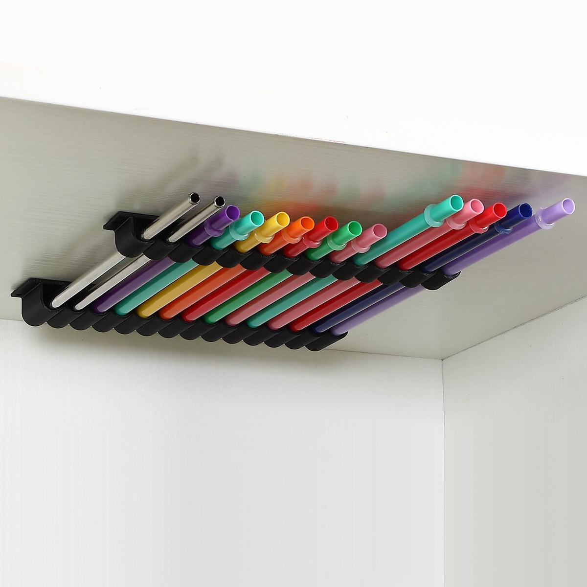 Baderke Straw Holder for Cabinet Reusable Straw Organizer, White, Classic