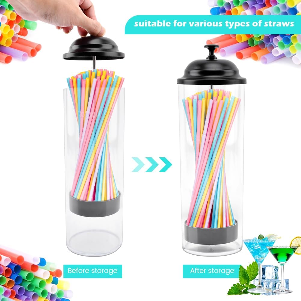 Straw Dispenser Holder for Standard Size Drinking Straws, Clear Plastic Drinking Straw Container with Lid for Kitchen Bar Party Counter, Holds Straws up to 8.5 Inches
