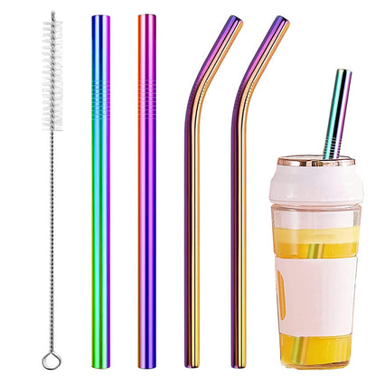 Vinaco 4 Pcs 0.35" Wide Bore Reusable Stainless Steel Metal Smoothie Straws