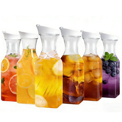 Set Of 2 Plastic Carafe With Lid, 50 Oz Mimosa Bar Supplies, Large Plastic Water Pitcher, Square Base Juice Containers For Party, Milk Container, Beverage Containers For Fridge- HAND WASH ONLY