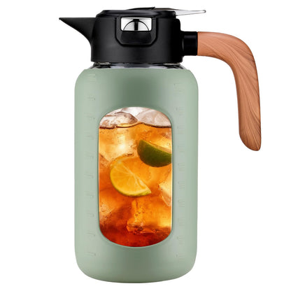 84 oz/2.5 Liter Glass Pitcher with Lid and Handle, Glass Carafe/Jug for Hot/Cold Water, Large Iced Tea Pitcher for Coffee, Juice and Homemade Beverage