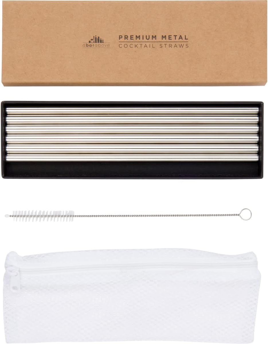 A Bar Above Stainless Steel Straws for Cocktails, 8 Inch Long, 6 Pack