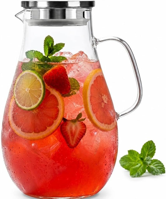 1 Gallon Glass Pitcher with Lid, Borosilicate with Extra Wide Mouth