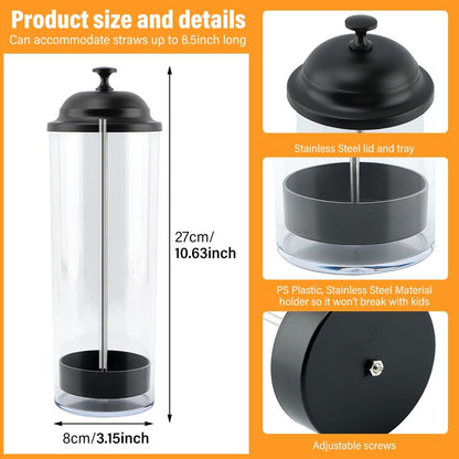 Straw Holder Dispenser with Lid, Clear Straw Container for Counter