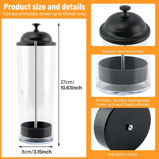 Straw Holder Dispenser with Lid, Clear Straw Container for Counter