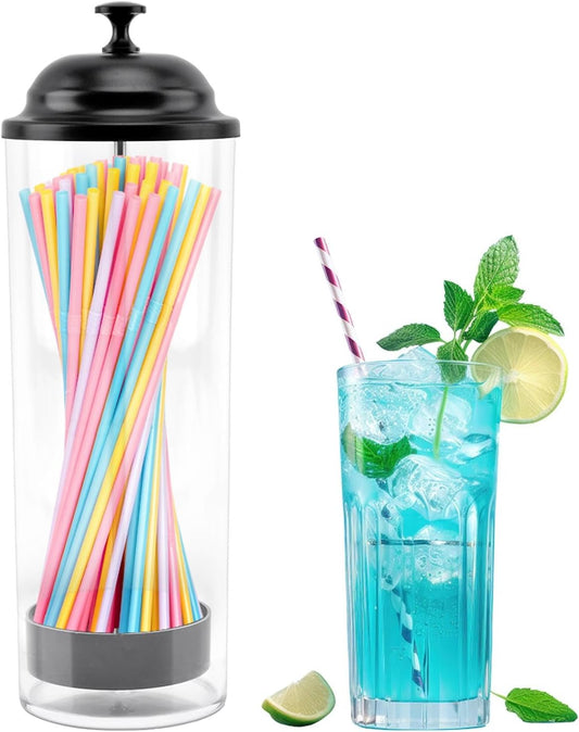 Straw Dispenser Holder for Standard Size Drinking Straws, Clear Plastic Drinking Straw Container with Lid for Kitchen Bar Party Counter, Holds Straws up to 8.5 Inches