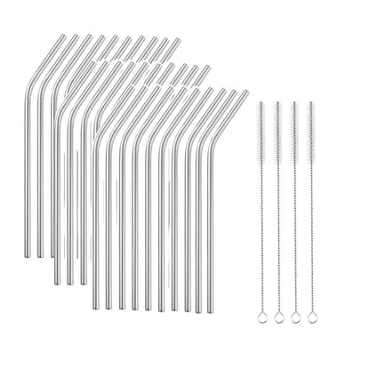 Reusable Metal Straws 304 Stainless Steel 30 Pack with Cleaning Brush(1Pcs Silver Bent)