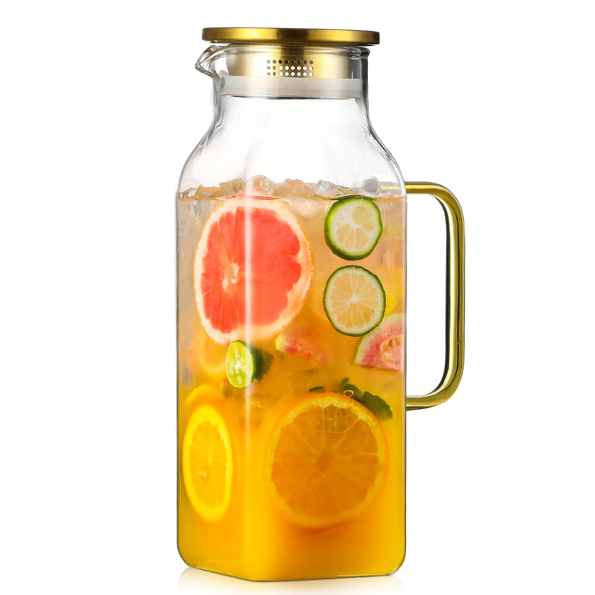 2 Quart (2 Liter 68 oz) Square Glass Pitcher with Lid and Spout, Water Pitchers with Handle for Fridge, Borosilicate Glass Carafe for Hot/Cold Drink, Large Jug for Iced Tea, Coffee,Juice,Milk,Beverage