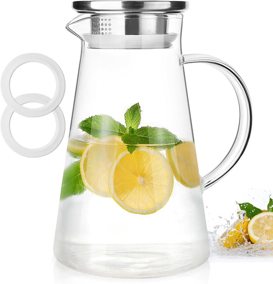 Glass Pitcher with Lid and Handle,68oz Borosilicate Water Pitcher