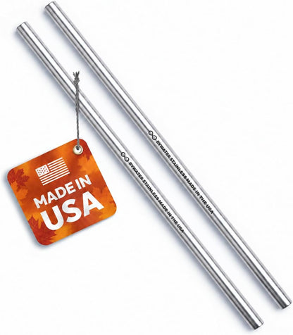 Made in USA Bywater Stainless Steel 10.5 Inch Straw Set of 2 Food Grade Premium Straws. Fits Stanley, Yeti Straw Lid and Many Others With Standard Straws. DOES NOT FIT FLIP STYLE LIDS