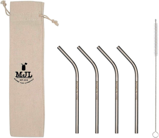 Short Stainless Steel Straws, 6 Inch Bent Thin Metal Straws with Cleaning Brush & Bag, Reusable Drinking Straw for Cocktail, Small Cups, Half Pint Mason Jars, Portable Metal Straw