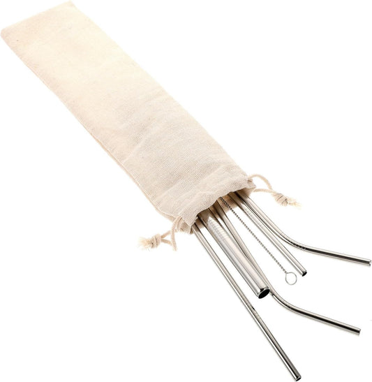 Stainless Steel Reusable Straws with Cleaning Brush and Storage Bag