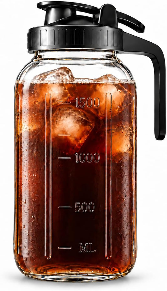 64 oz (2 quart) Mason Jar Pitcher, Glass Pitcher with Lid for Tea