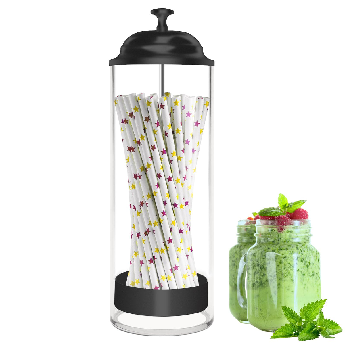 10.8 Inch Straw Holder for Standard Size Drinking Straws with Lid Black