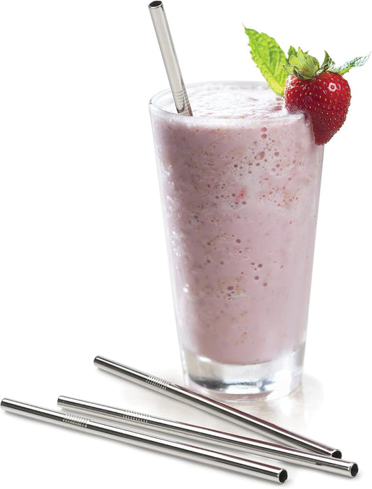 RSVP International Reusable Straw Set Dishwasher Safe, 8.5 Inch, 4 Piece, Stainless Steel Straight