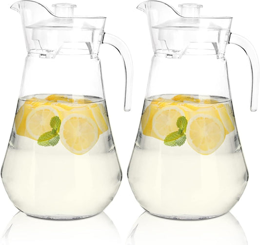 SOUJOY 2 Pack Plastic Pitcher, 68Oz Clear Iced Water Jug with Lid and Handle, Heat Resistant BPA-Free Tea Pitcher for Lemonade, Juice, Milk, Cold or Hot Beverage