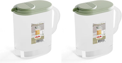 Tribello 1-Gallon Slim Plastic Pitcher with Lid – Clear Water Jug with Pivot-Top Spout, Iced Tea Pitcher for Fridge, Dishwasher/Freezer Safe, BPA & Phthalate Free – Sage Green