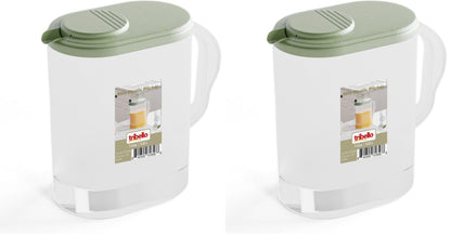 Tribello 1-Gallon Slim Plastic Pitcher with Lid – Clear Water Jug with Pivot-Top Spout, Iced Tea Pitcher for Fridge, Dishwasher/Freezer Safe, BPA & Phthalate Free – Sage Green
