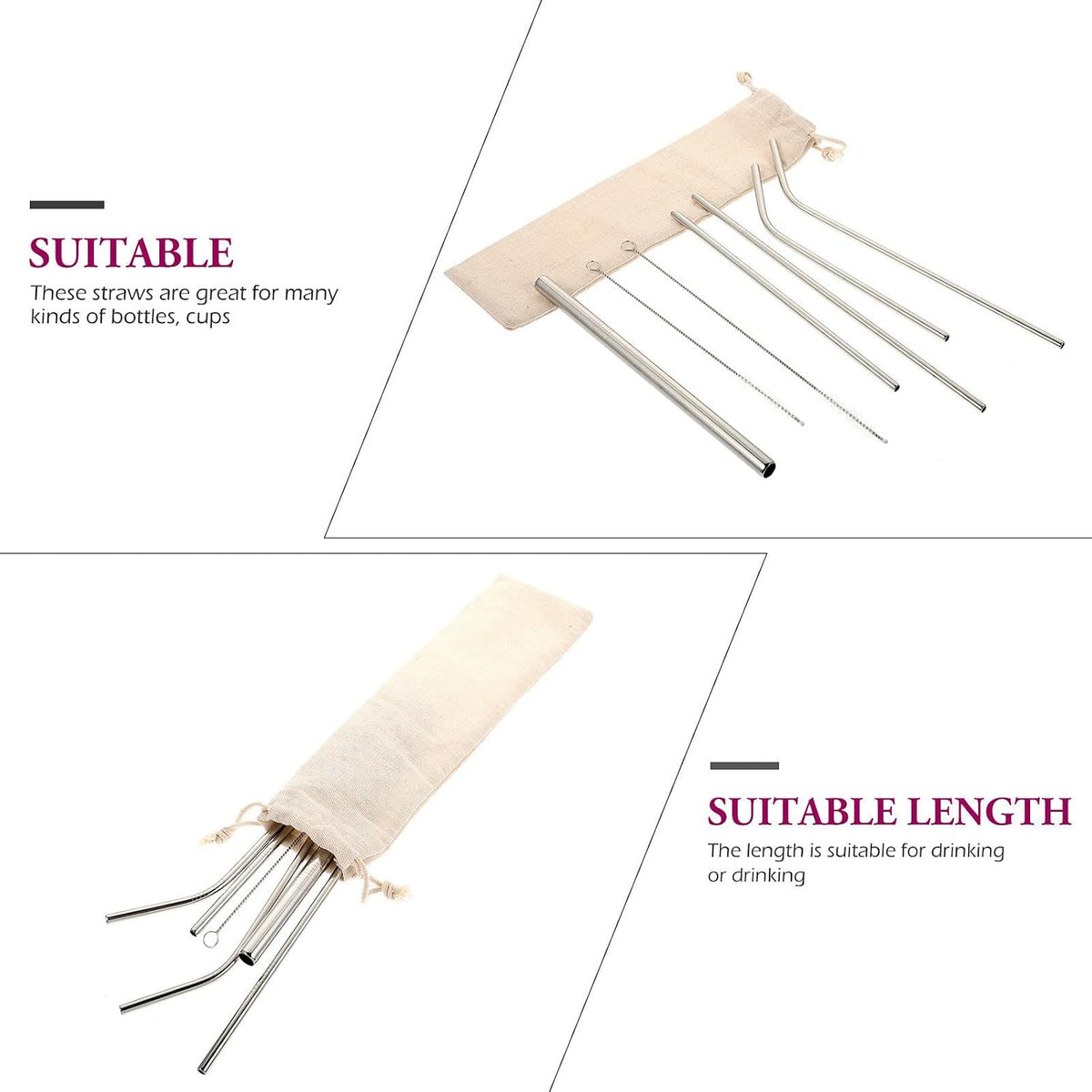 Stainless Steel Reusable Straws with Cleaning Brush and Storage Bag