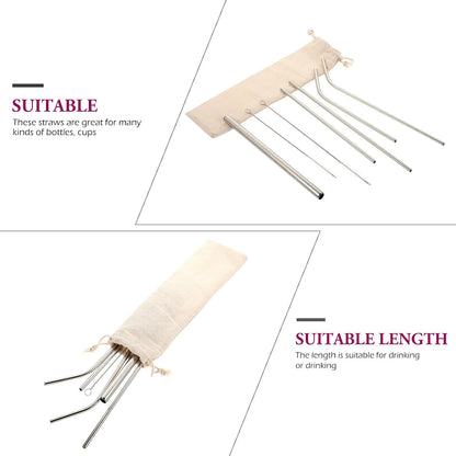 Stainless Steel Reusable Straws with Cleaning Brush and Storage Bag