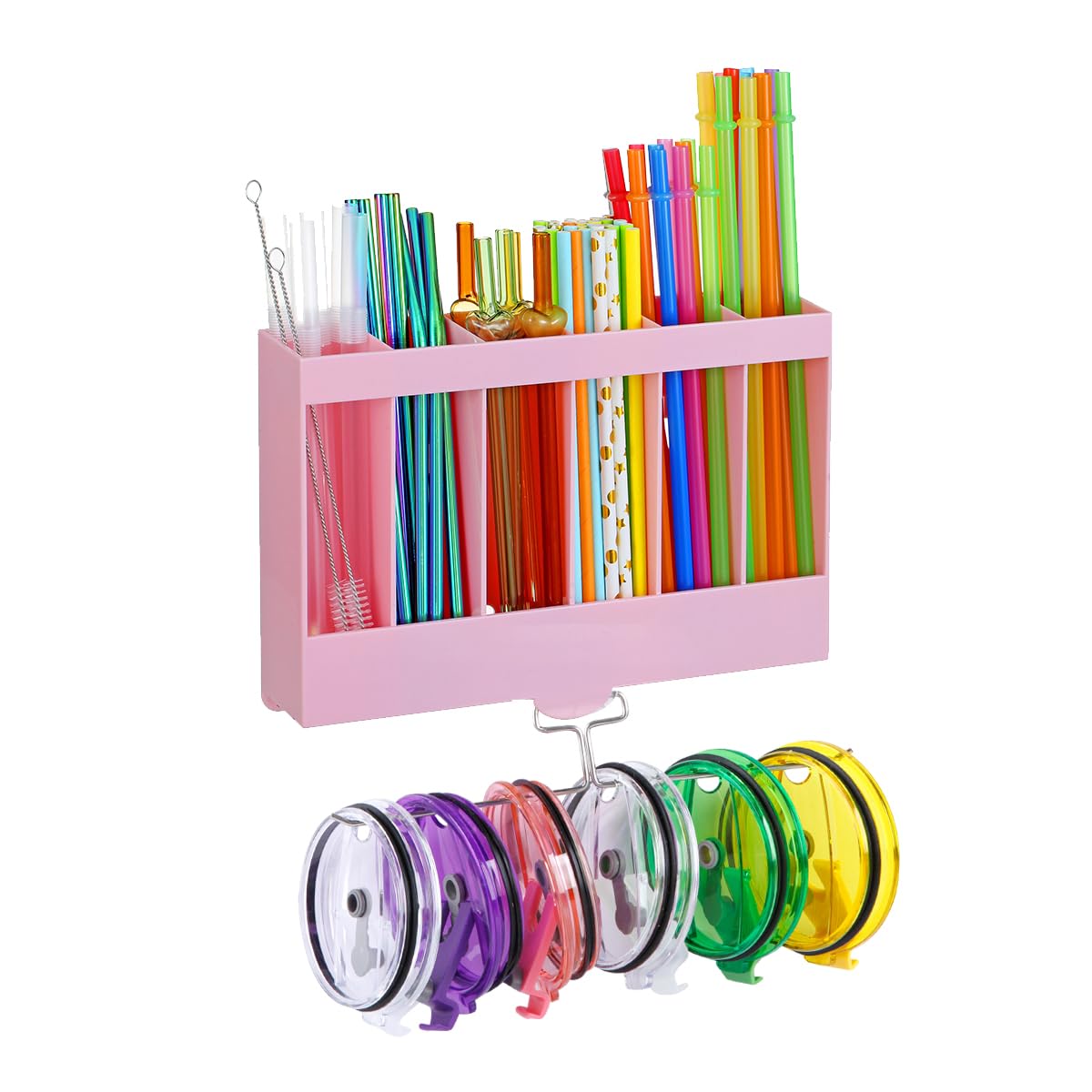 10''Acrylic Straw Holder for Cabinet Door with Tumbler Straw Organizer,Large Straw Storage with Washable Sticky Reusable Cup Lid Holder,Water Bottle Accessories Organizer for Kitchen(Clear)