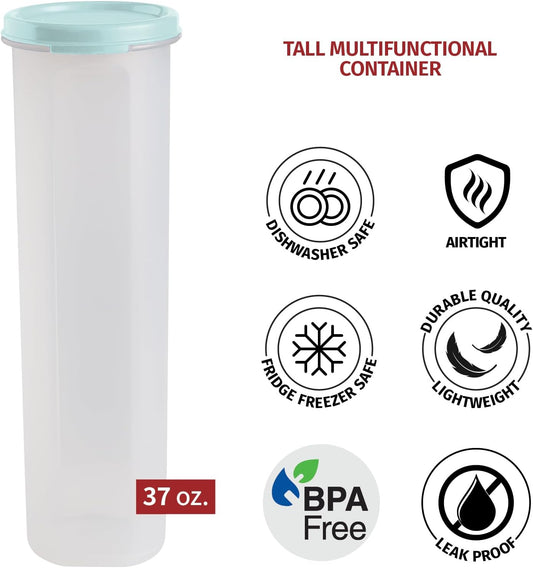 Tall Clear Spaghetti Pasta Container Storage With Lid.Multi-Purpose Kitchen Pantry Organization And Food Storage For Noodles Beans Straws - Airtight Leakproof Spaghetti Keeper BPA Free 37 oz.