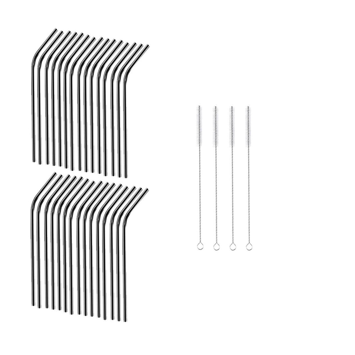 Reusable Metal Straws 304 Stainless Steel 30 Pack with Cleaning Brush(1Pcs Silver Bent)
