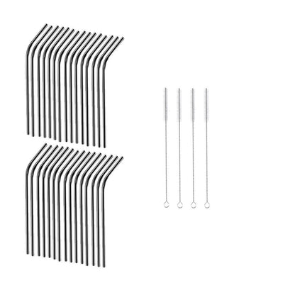 Reusable Metal Straws 304 Stainless Steel 30 Pack with Cleaning Brush(1Pcs Silver Bent)