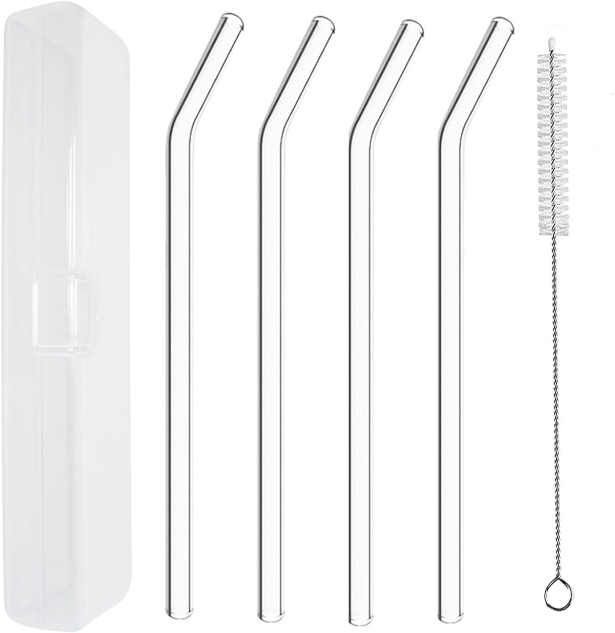 YOGURTCK 2pcs Reusable Clear Bent Glass Drinking Straws, 7.88" x 8MM, with Storage Box and 1 Cleaning Brushes, Perfect for Smoothies, Milkshake, Frozen Drinks, Tea, Juice, Coffee