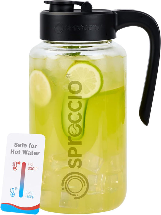 Mason Jar Pitcher 64 oz, Heat-Resistant Glass Pitcher with Lid and Handle, Leak-Proof & Airtight Sun Tea Glass Jar for Outside, Breastmilk, Cold Brew, and Iced Tea (1, black)