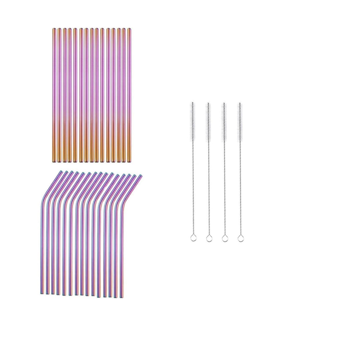 Reusable Metal Straws 304 Stainless Steel 30 Pack with Cleaning Brush(1Pcs Silver Bent)