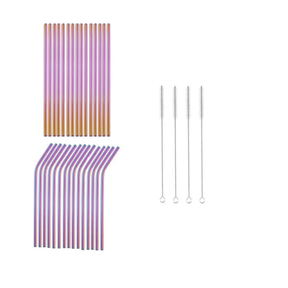 Reusable Metal Straws 304 Stainless Steel 30 Pack with Cleaning Brush(1Pcs Silver Bent)