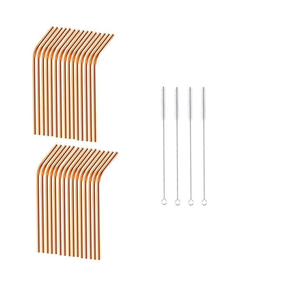 Reusable Metal Straws 304 Stainless Steel 30 Pack with Cleaning Brush(1Pcs Silver Bent)