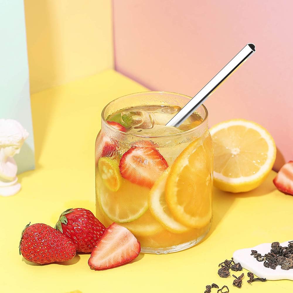 Tomorotec 8.5” Heart-Shaped Stainless Steel Straws Fit for Smoothie, Silver