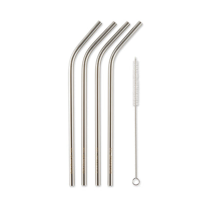 RSVP International Reusable Straw Set Dishwasher Safe, 8.5 Inch, 4 Piece, Stainless Steel Straight