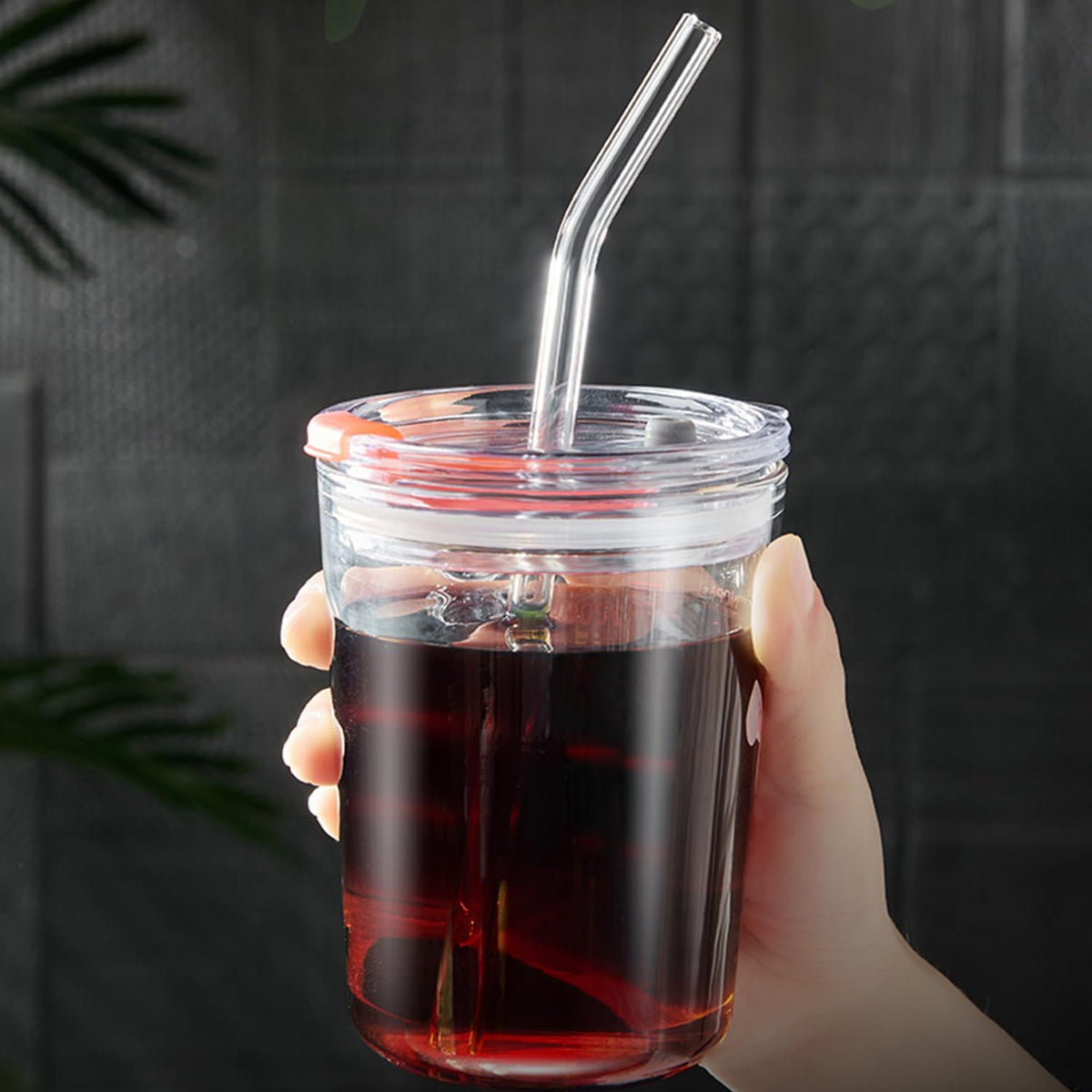 YOGURTCK 2pcs Reusable Clear Bent Glass Drinking Straws, 7.88" x 8MM, with Storage Box and 1 Cleaning Brushes, Perfect for Smoothies, Milkshake, Frozen Drinks, Tea, Juice, Coffee