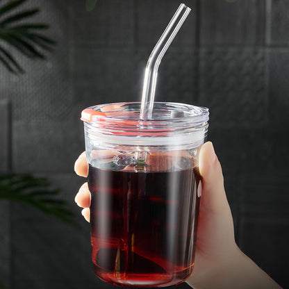 YOGURTCK 2pcs Reusable Clear Bent Glass Drinking Straws, 7.88" x 8MM, with Storage Box and 1 Cleaning Brushes, Perfect for Smoothies, Milkshake, Frozen Drinks, Tea, Juice, Coffee