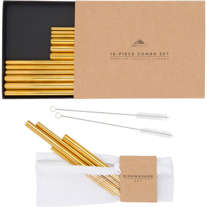 A Bar Above Stainless Steel Straws for Cocktails, 8 Inch Long, 6 Pack