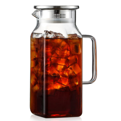 2 Quart (2 Liter 68 oz) Square Glass Pitcher with Lid and Spout, Water Pitchers with Handle for Fridge, Borosilicate Glass Carafe for Hot/Cold Drink, Large Jug for Iced Tea, Coffee,Juice,Milk,Beverage