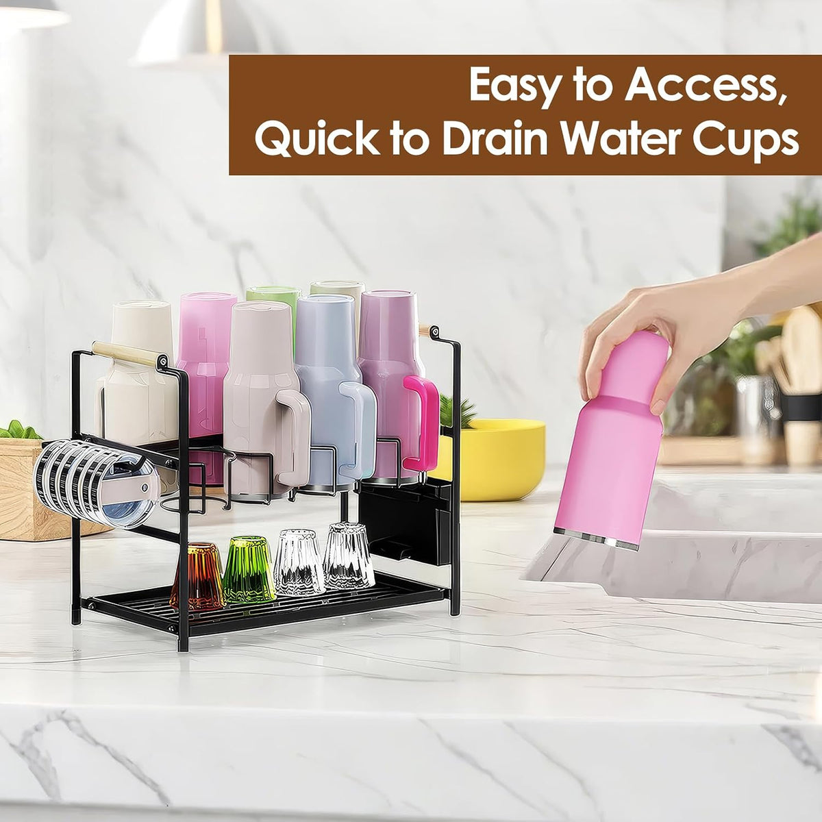 Housolution Water Bottle Tumbler Storage Organizer Drying Rack for Stanley