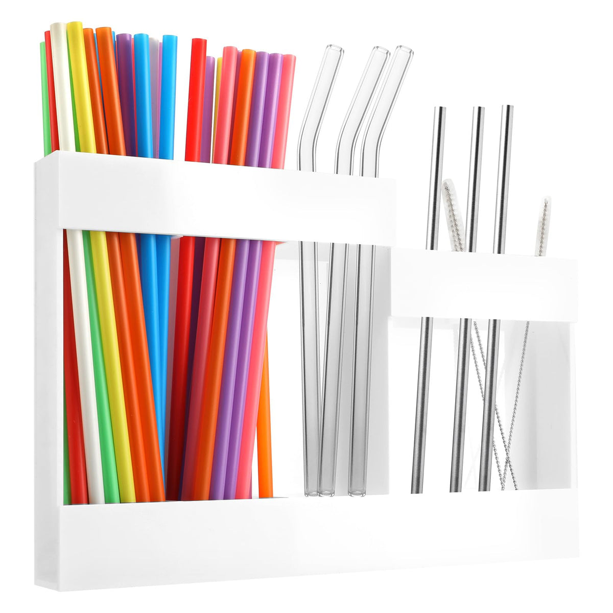 Acrylic Straw Dispenser Organizer - Reusable Metal Straw Holder for Countertop & Cabinet Storage - Ideal for Tumbler Cups, Keep Straws Neat & Accessible, Compatible with Long & Short Straws (Clear)