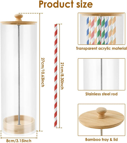 Acrylic Straw Holder for 8.3 inch Standard Straws, Clear Drinking Straw Organizer, Tumbler Straw Container, Straw Storage Container Dispenser for Organizing Pen Cutlery Makeup Brush