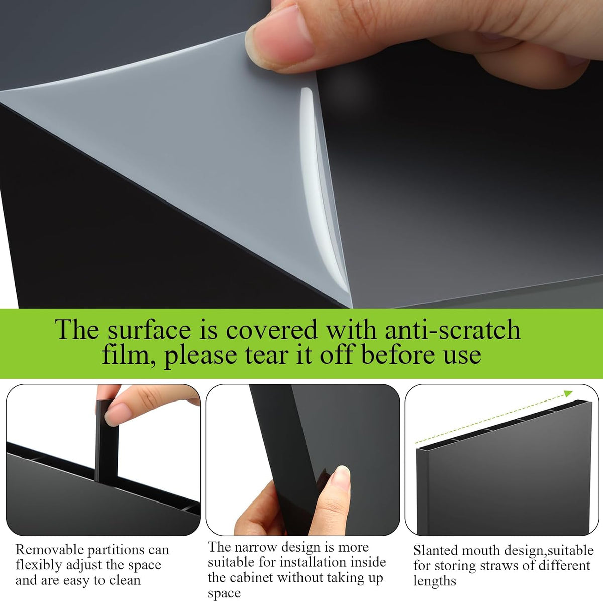 Honeydak Black Acrylic Straw Holder for Cabinet Door