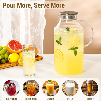 1 Gallon thickened Glass Pitcher with Lid and Spout, Borosilicate Glass Carafe for Hot/Cold Drink, Water Pitchers for Fridge, Extra Large Jug with Handle for Iced Tea, Coffee,Juice,Homemade Beverage