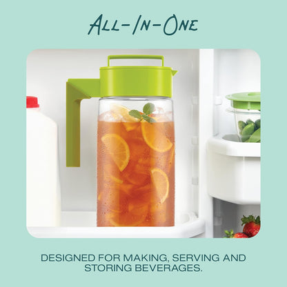 Takeya Airtight Pitcher - Durable BPA-Free Eastman Tritan Odor/Stain-Resistant Leakproof Lid for Iced Tea/Water Easy-Grip Silicone Handle Spill-Free Spout Fridge-Friendly Made in USA 2 Quart/Black