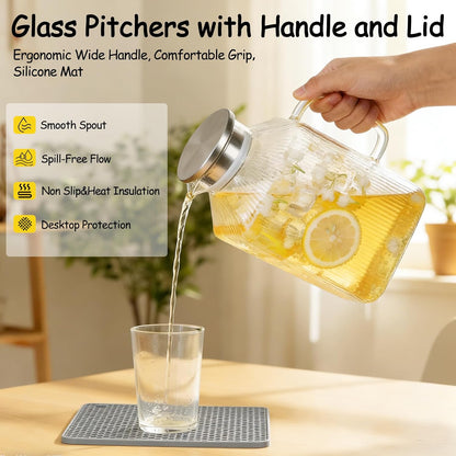 1 Gallon Glass Pitcher with Lid, Square Borosilicate Glass Carafe